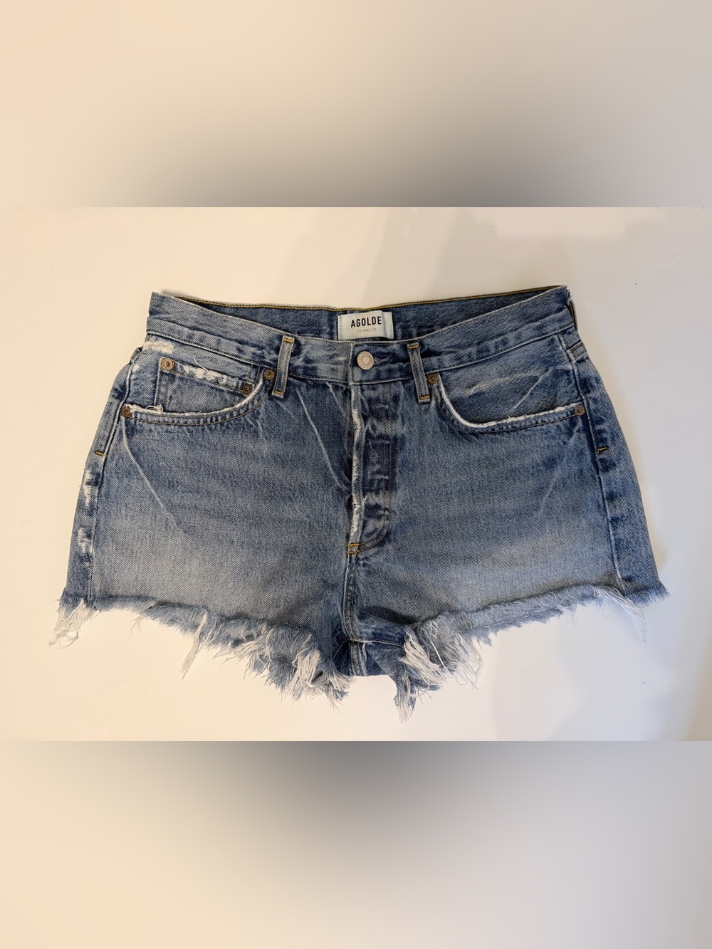 AGOLDE Distressed Light Blue Denim Cutoff Shorts 100% cotton size 28